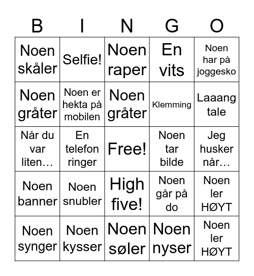 Lilly’s konfirmasjons Bingo Card