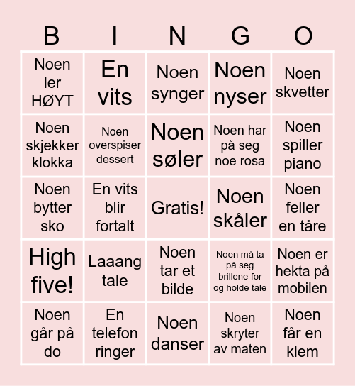 Min konfirmasjonsbingo Card