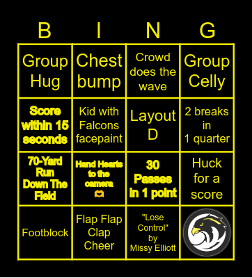Bay Area Falcons Bingo Card