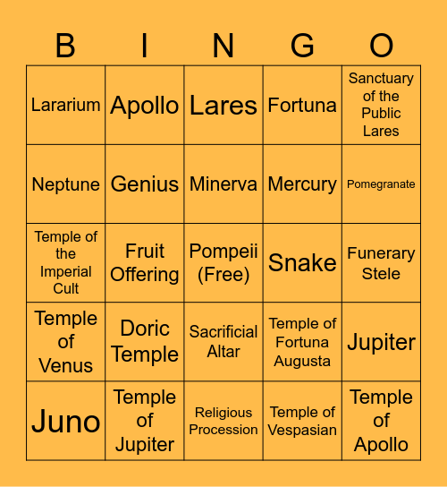 Pompeii Bingo Card