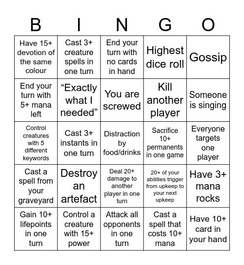 MTG Commander Bingo Card