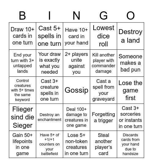 MTG Commander Bingo Card