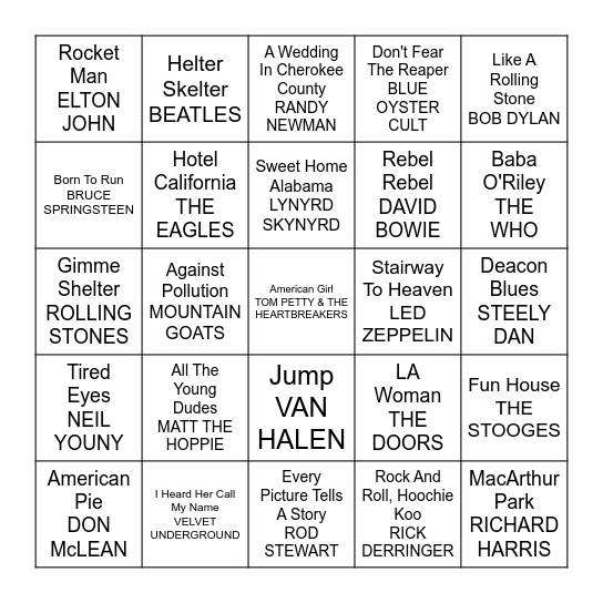 ROCK - VOL. 1 Bingo Card
