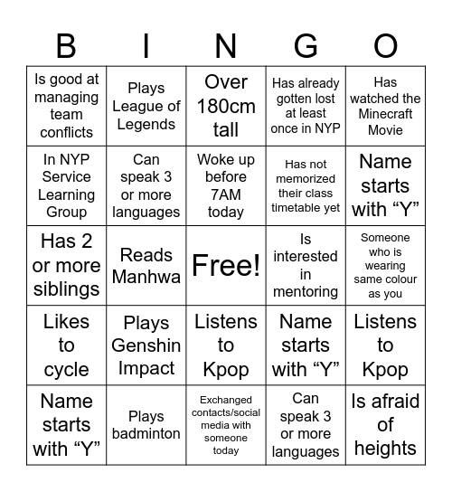 Networking Bingo Card