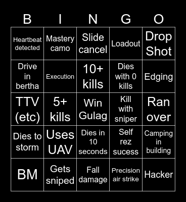 Warzone Bingo Card