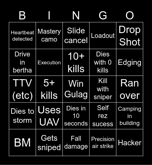 Warzone Bingo Card
