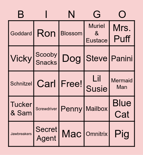 Cartoon Trivia Bingo Card