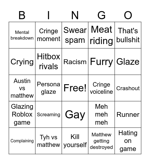 Matthew card Bingo Card