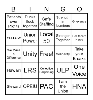 HNA National Nurses Week Bingo Card