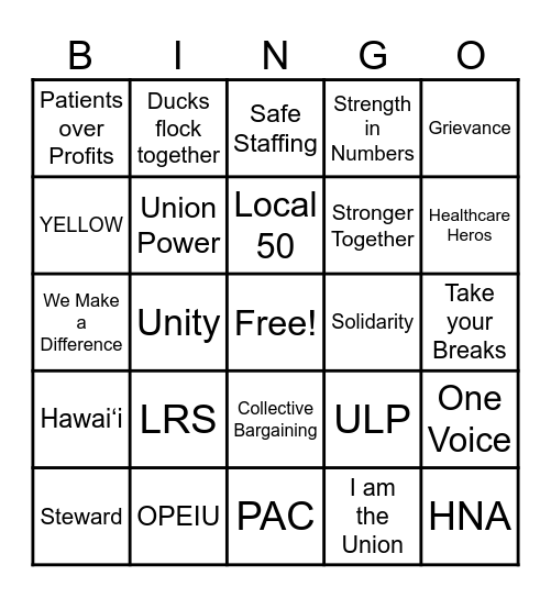 HNA National Nurses Week Bingo Card