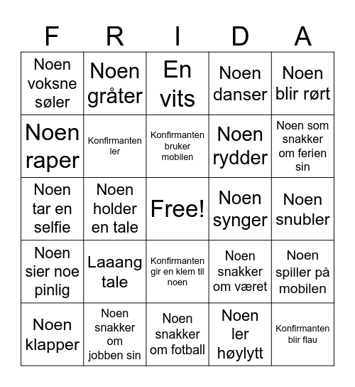 Konfirmasjonsbingo Card