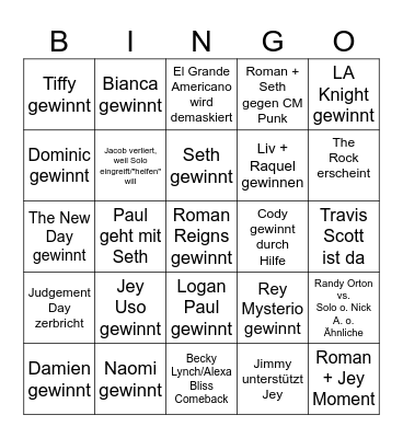 Wrestlemania I + II Bingo Card