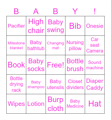 Baby Shower Bingo Card