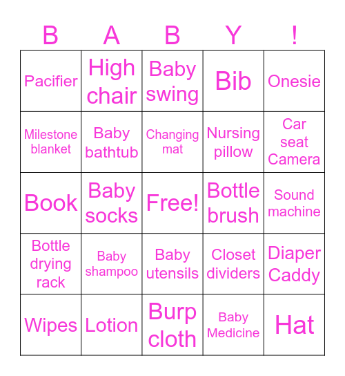 Baby Shower Bingo Card