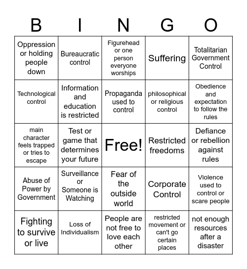 Dystopian Elements BINGO Card