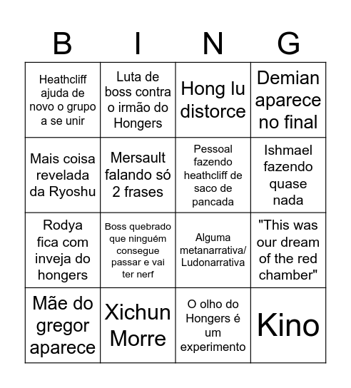 Canto 8 bingo Card