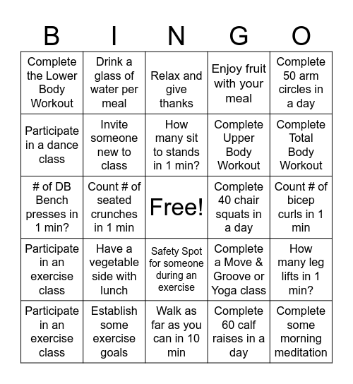 Strength Training B-I-N-G-O Bingo Card