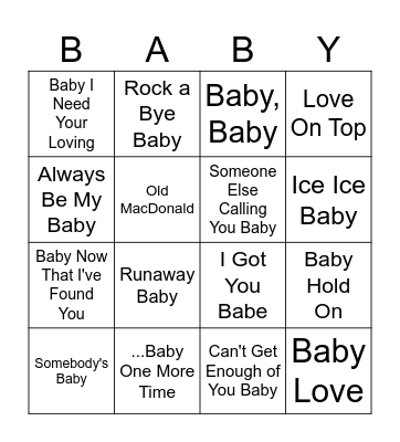 Oh "Baby" Singo Bingo Card