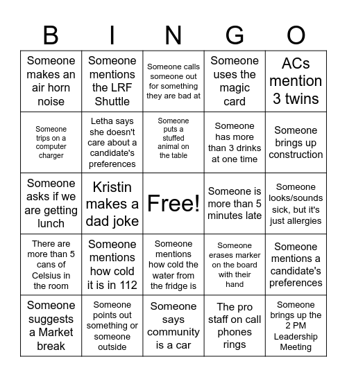 Draft Day BINGO Card