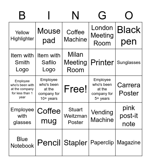 Safilo - Bring your Kid to Work Day Bingo Card