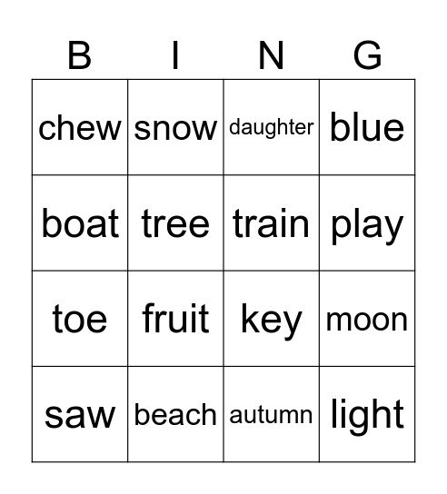 Vowel Team Bingo Card
