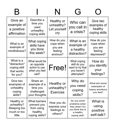 Coping Skills Bingo Card