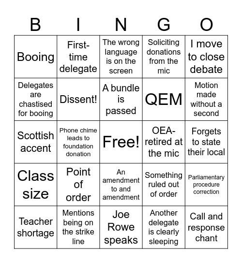 OEA-RA Bingo Card