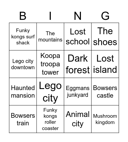 Koopa Troopas Sightseeing Challenge Bingo Card