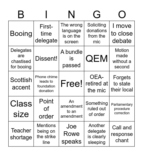 OEA-RA Bingo Card