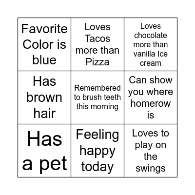 Getting to Know You Bingo Card