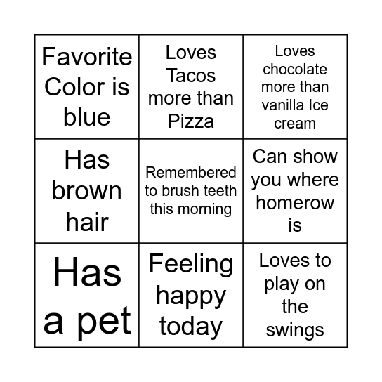 Getting to Know You Bingo Card