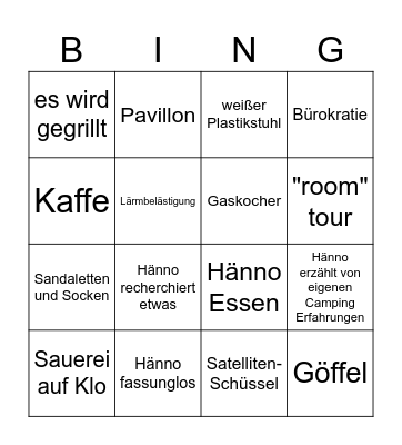Camping Kriege Bingo Card