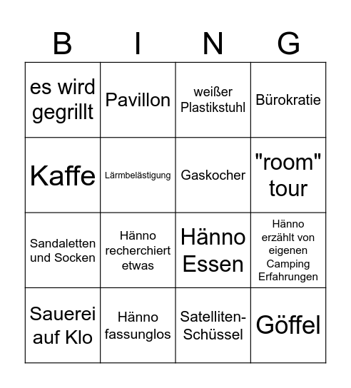 Camping Kriege Bingo Card