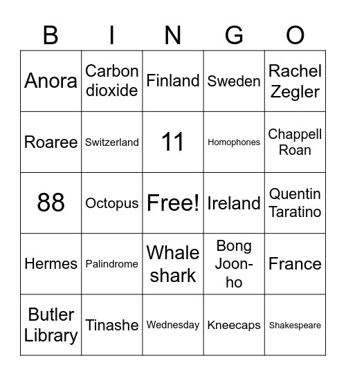 GS Bingo Night Bingo Card