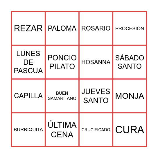 Semana Santa Bingo Card