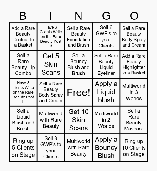 Rare Beauty Party Bingo Card
