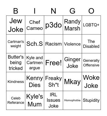 SouthPark Bingo Card