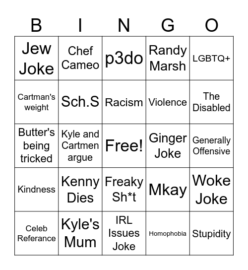 SouthPark Bingo Card