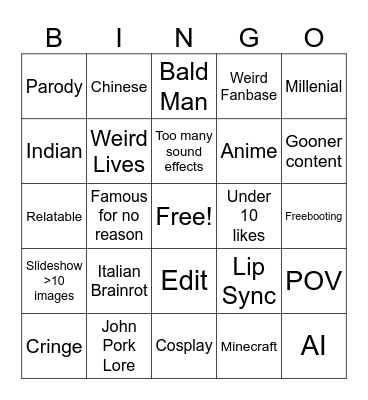 Tiktok Bingo Card