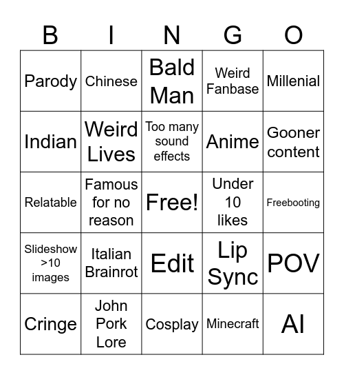 Tiktok Bingo Card