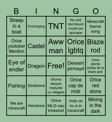 Minecraft movie Bingo Card
