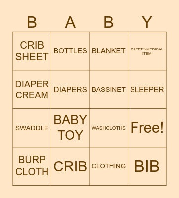 Baby Shower Bingo Card