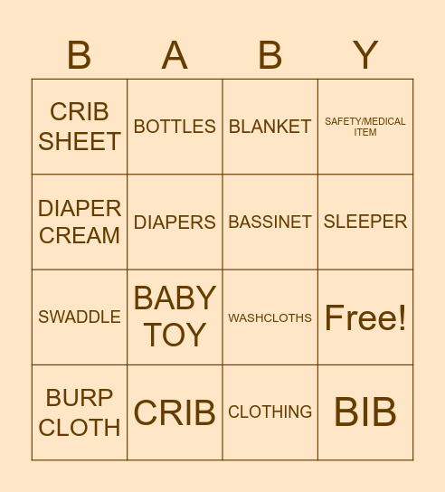 Baby Shower Bingo Card