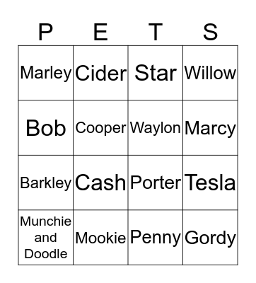 Pets of Paint Nite! Bingo Card