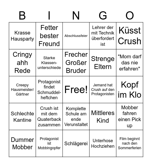 School Survival Bingo Card