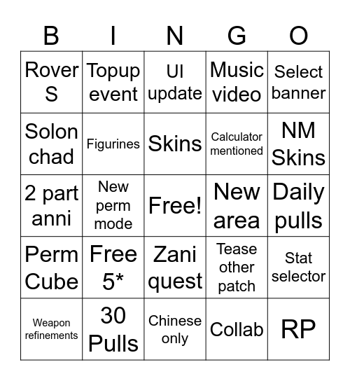 Untitled Bingo Card
