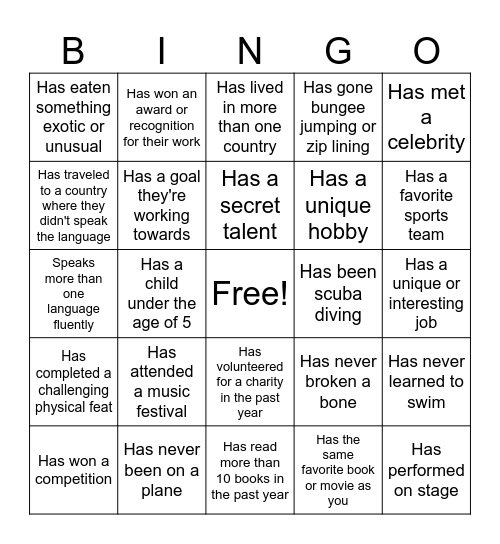 Find Someone Who... Bingo Card