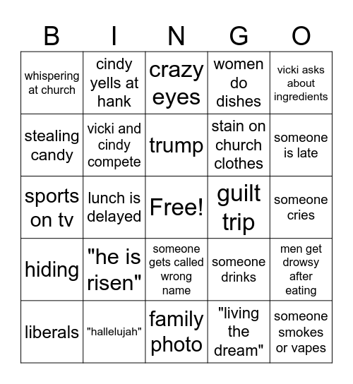 Lude Easter Bingo Card