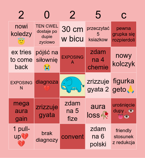 prawie roczne bingo Card