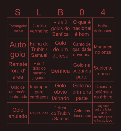 BENFICA BINGO Card